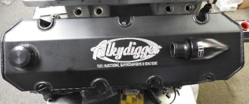 WILLIAMS BB CHEVY "Black" ALKYDIGGER LOGO- FABRICATED BILLET RAIL VALVE COVERS   USA